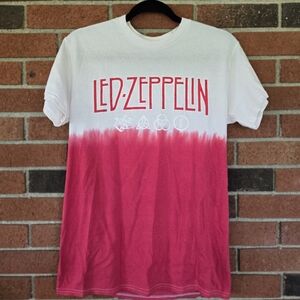 Led Zeppelin Spell Out Logo Graphic Tee T-shirt Adult Small Red White Two Toned